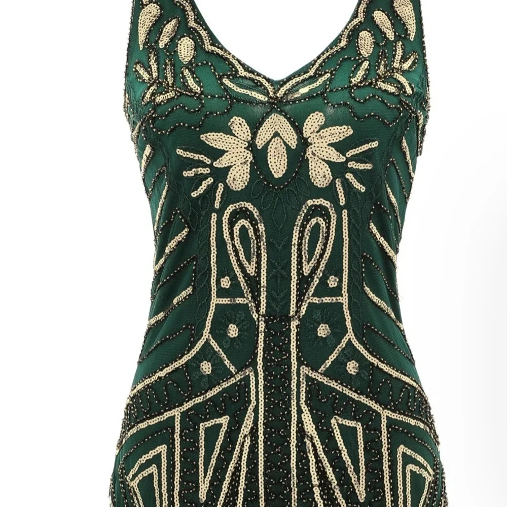 NWT BABEYOND Emerald & Gold Sequin Flapper Holiday Party Dress 3X-5XL Fringe - Picture 5 of 16